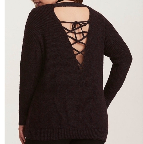 Torrid Purple Lace Up Back Sweater - Picture 1 of 4
